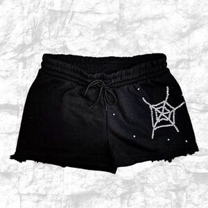 Dolls Kill Black Rhinestone Spiderweb Shorts
